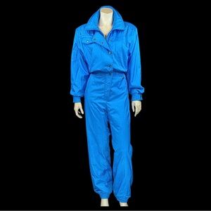 80s Electric Turquoise Blue STUDDED Onesie Jumpsuit Ski Suit / 10 M